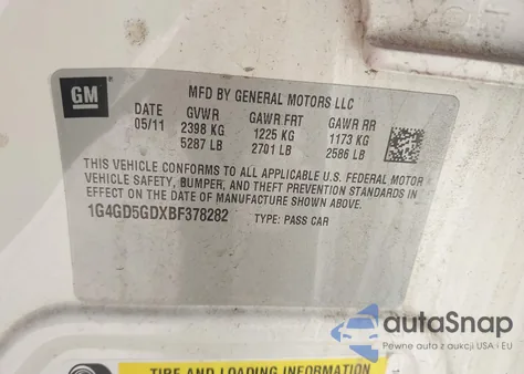 2011 Buick Lacrosse Cxl z USA, uszkodzony, nr VIN 1G4GD5GDXBF378282